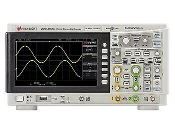 An oscilloscope display showing sine waves