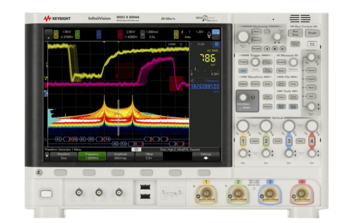 A digital oscilloscope with a screen displaying a variety of waveforms.