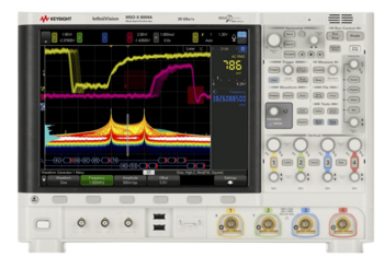 The keysight MSOX6004A mixed signal oscilloscope with a screen displaying a variety of waveforms.