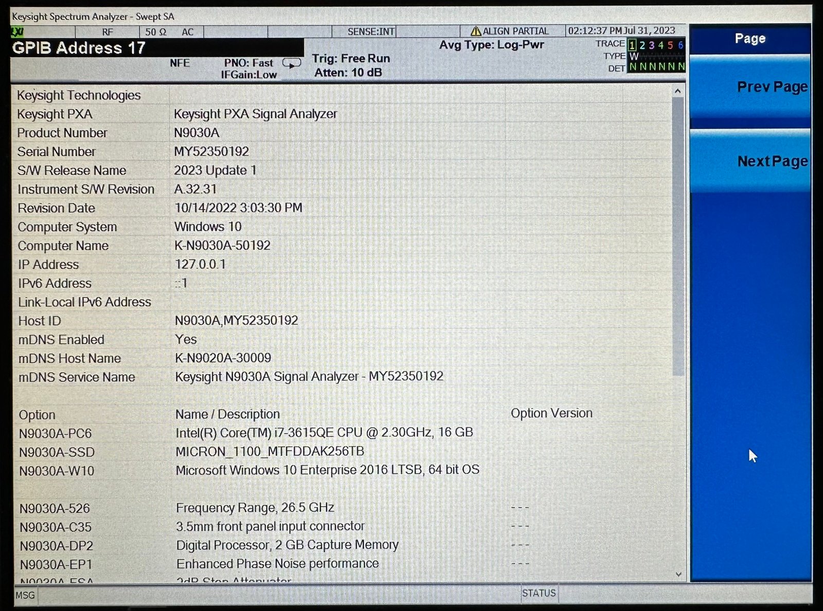 Keysight N9030A-526 3 Hz to 26.5 GHz 