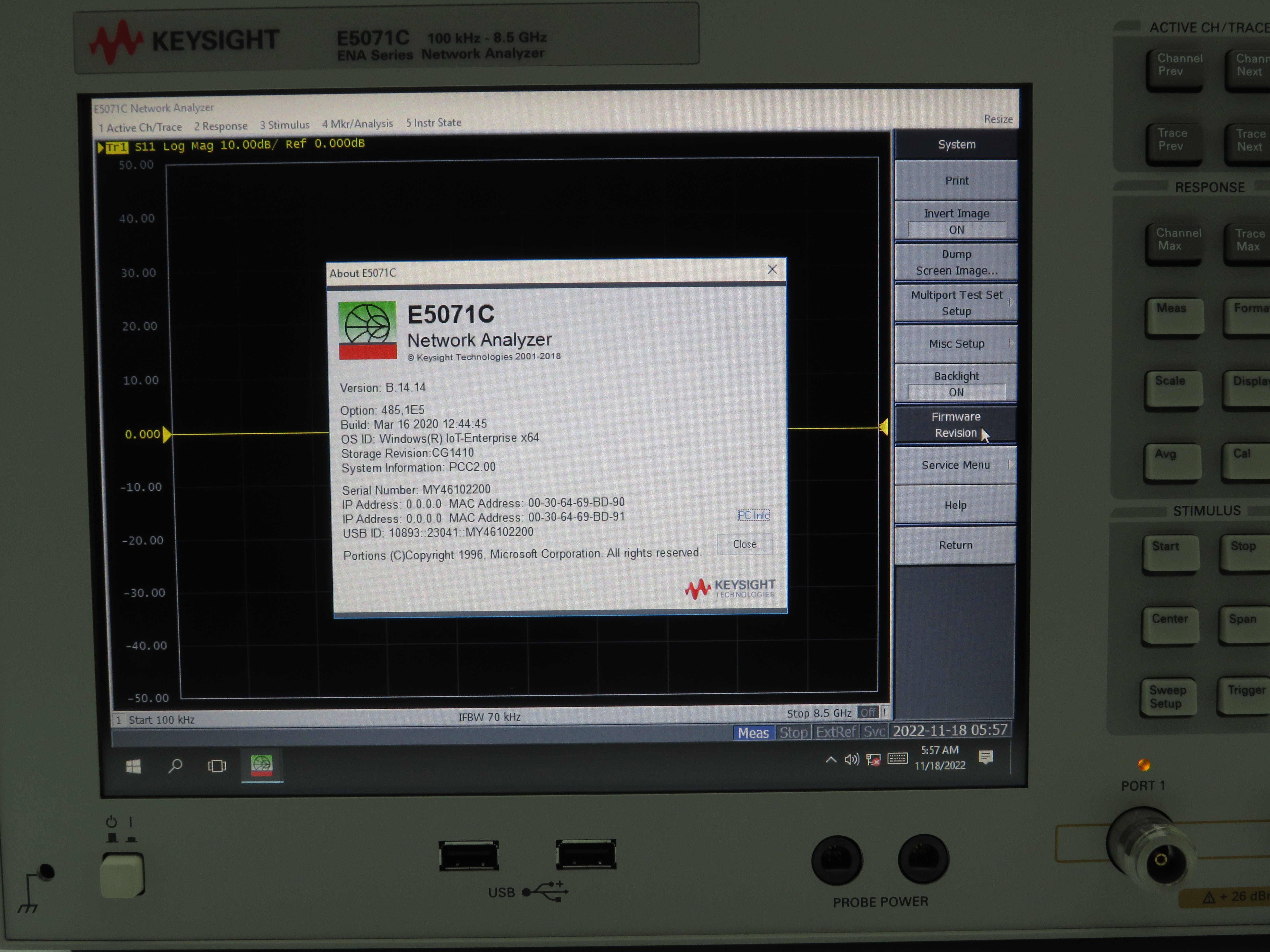 Keysight E5071C-485 4-port Test Set / 100 kHz to 8.5 GHz / With Bias Tees