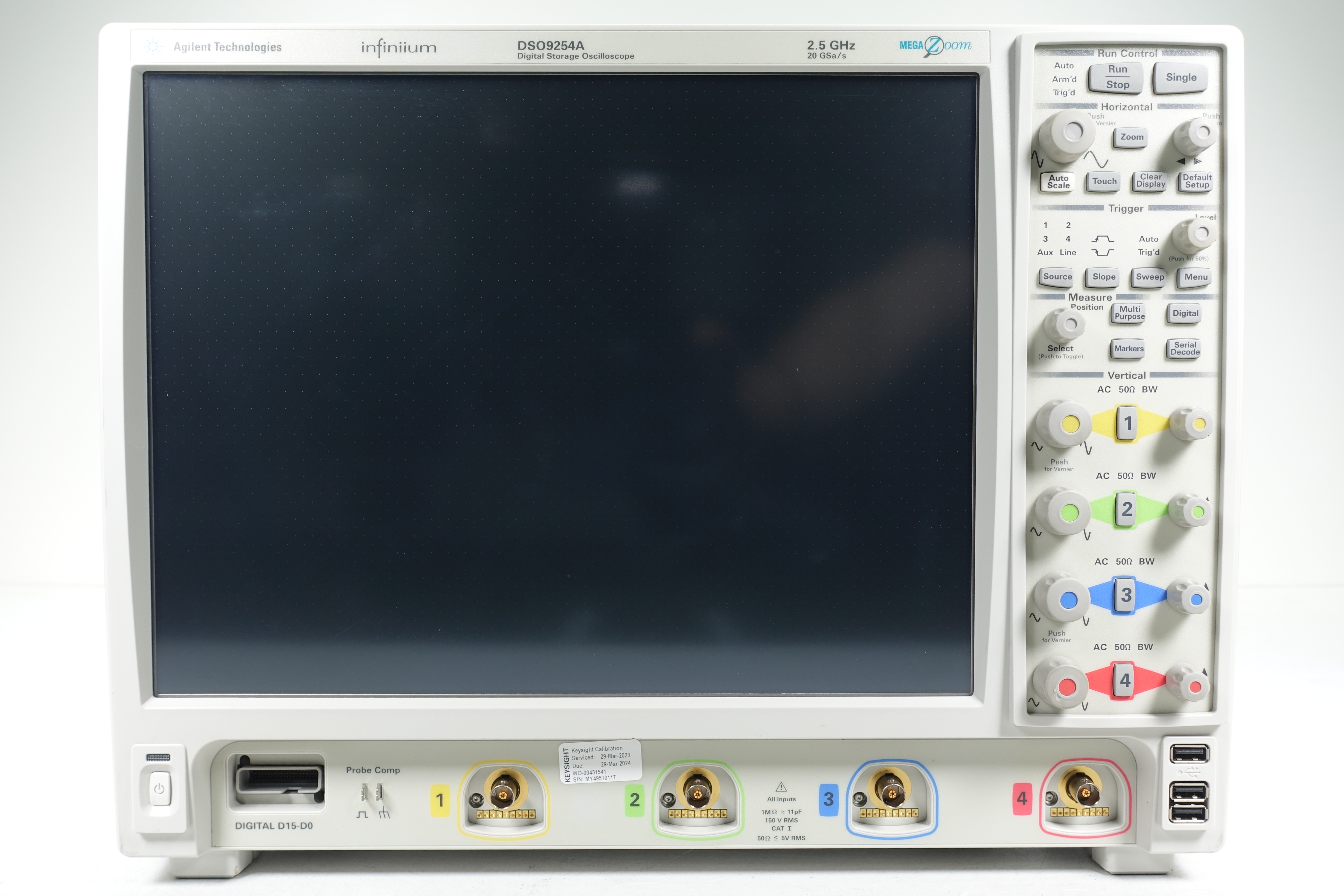 Keysight DSO9254A Infiniium Oscilloscope / 2.5 GHz / 10/20 GSa/s / 4 Analog Channels