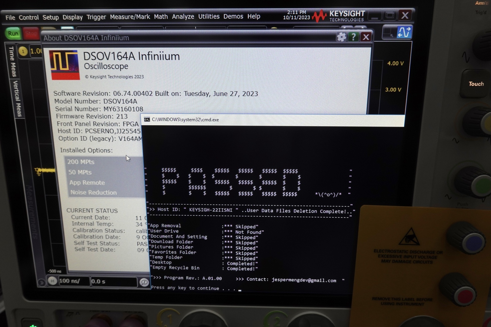 Keysight DSOV164A Infiniium V-Series Oscilloscope 16 GHz / 80/40 GSa/s / 4 Channel