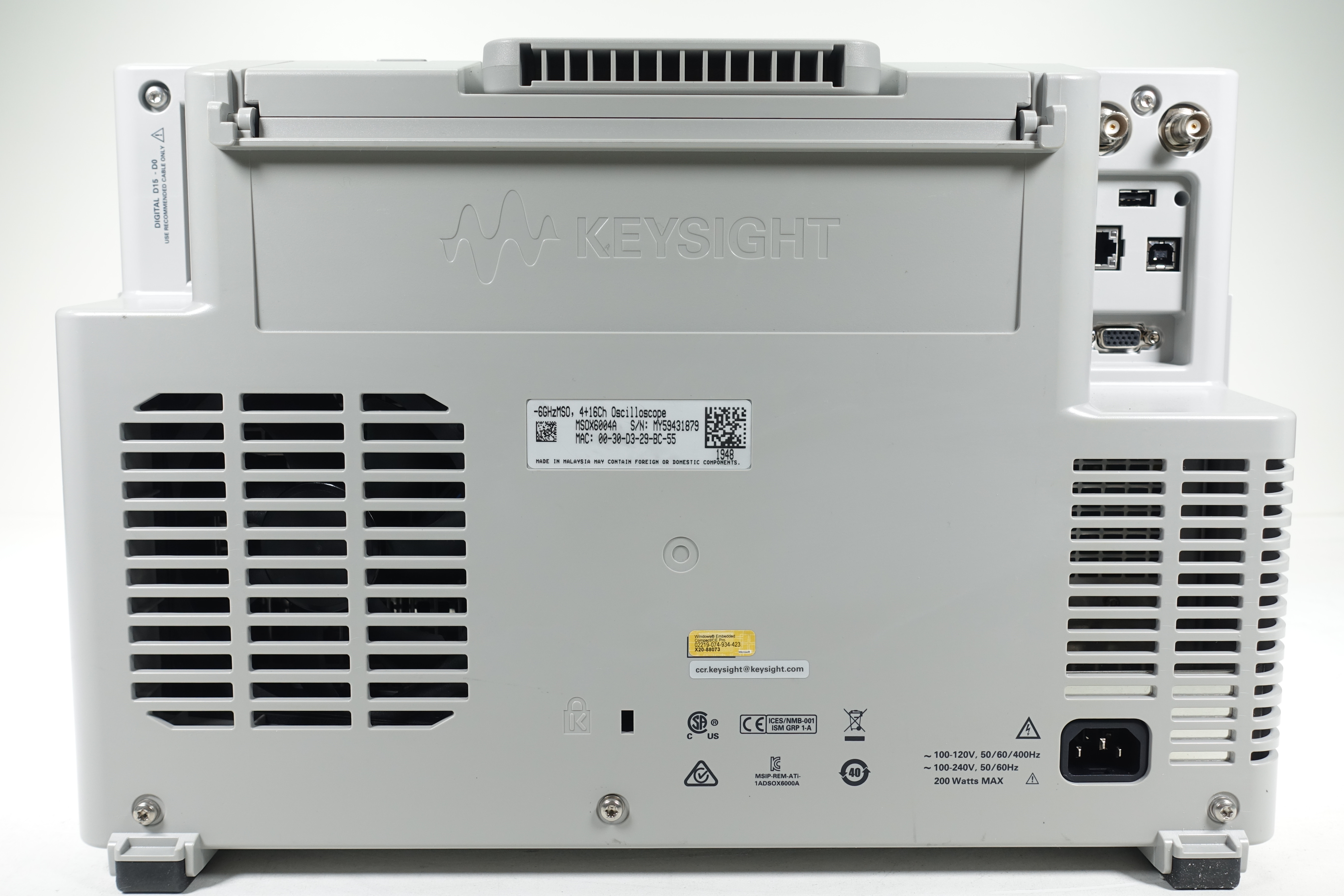 Keysight MSOX6004A Mixed Signal Oscilloscope / 1 GHz to 6 GHz / 4 Analog Plus 16 Digital Channels