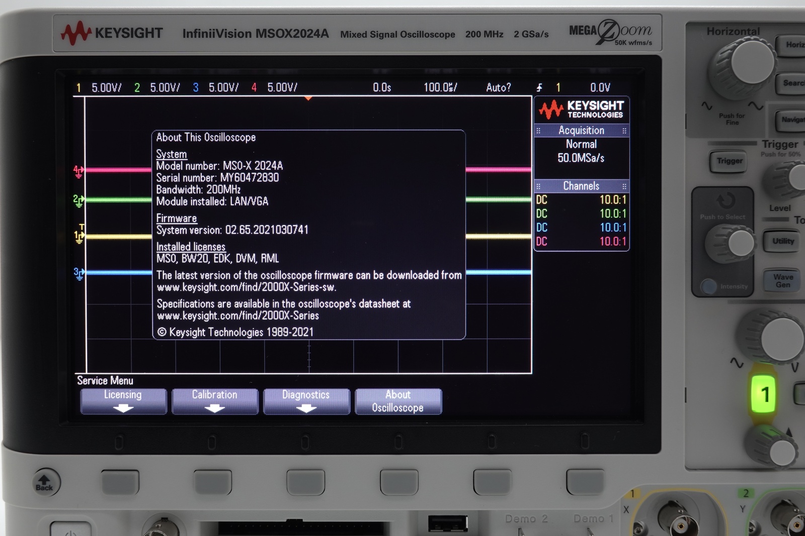 Keysight MSOX2024A Mixed Signal Oscilloscope / 200 MHz / 4 Analog Plus 8 Digital Channels