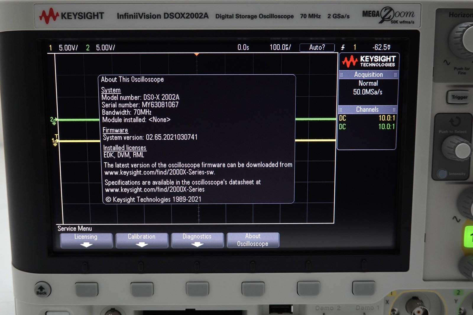 Keysight DSOX2002A Oscilloscope / 70 MHz / 2 Channel