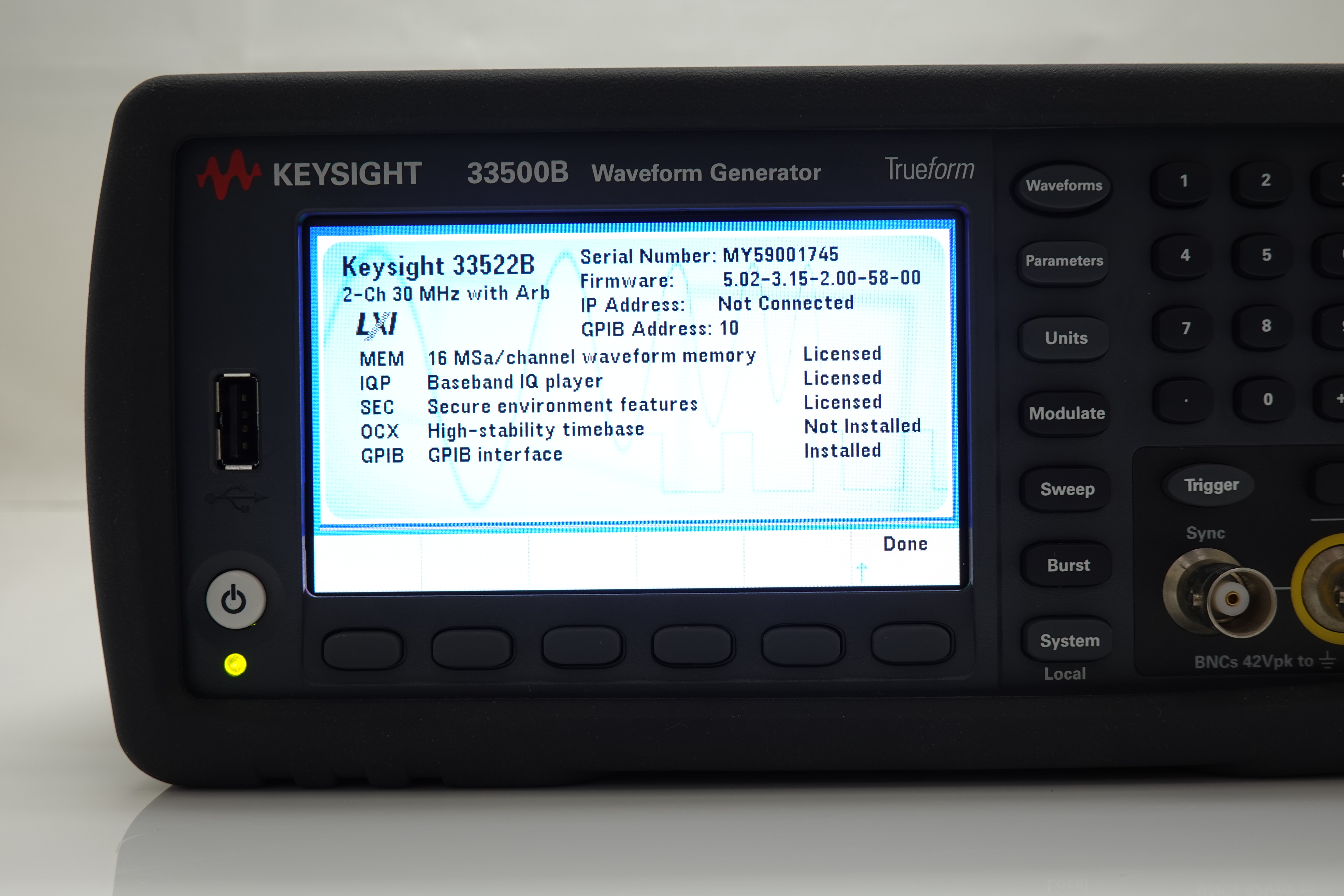 Keysight 33522B Waveform Generator / 33500B Series / 30 MHz / 2 Channels / 250MSa/s